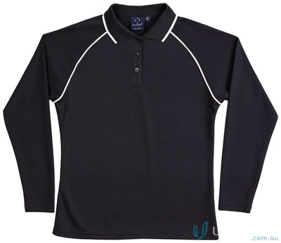 Ladies Champion Raglan Contrast Polo in black with white piping and cooldry® mesh fabric