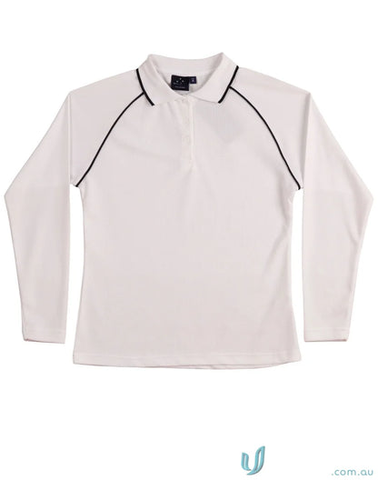 Ladies Champion Raglan Contrast Polo in CoolDry® mesh with long sleeves and black trim