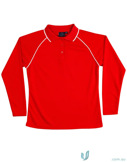 Ladies Champion Raglan Contrast Polo in red with white piping and cooldry® mesh fabric