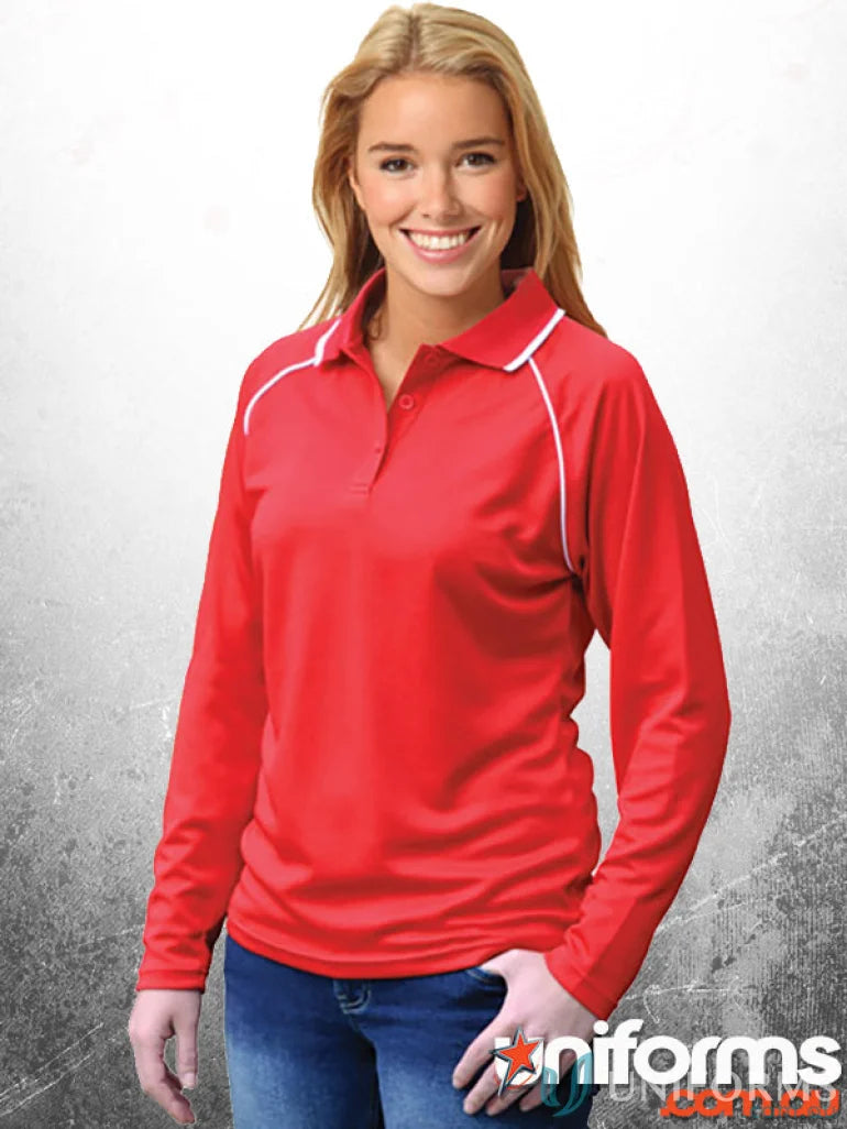 Ladies Champion Raglan contrast polo shirt with long sleeves and cooldry® mesh fabric