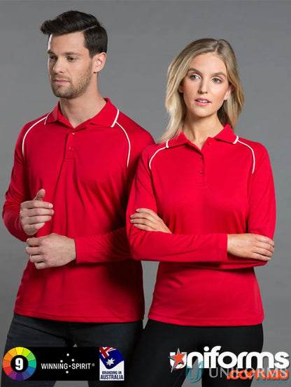 Ladies champion raglan contrast polo shirts in cooldry® mesh with red color and white piping
