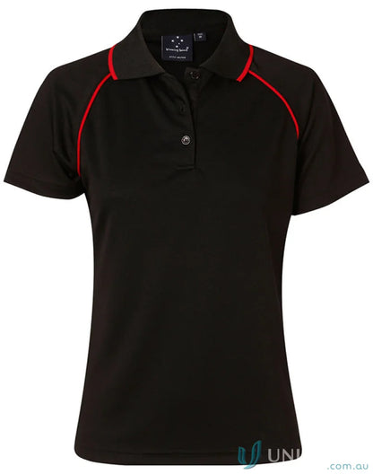 Black Winning Spirit Ladies Champion Raglan Polo with red piping on shoulders