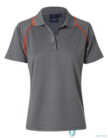 Winning Spirit Ladies Champion Raglan Polo in charcoal grey with orange piping