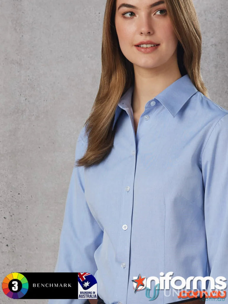 Light blue ladies CVC Oxford long-sleeve shirt from Winning Spirit Ladies M8040L