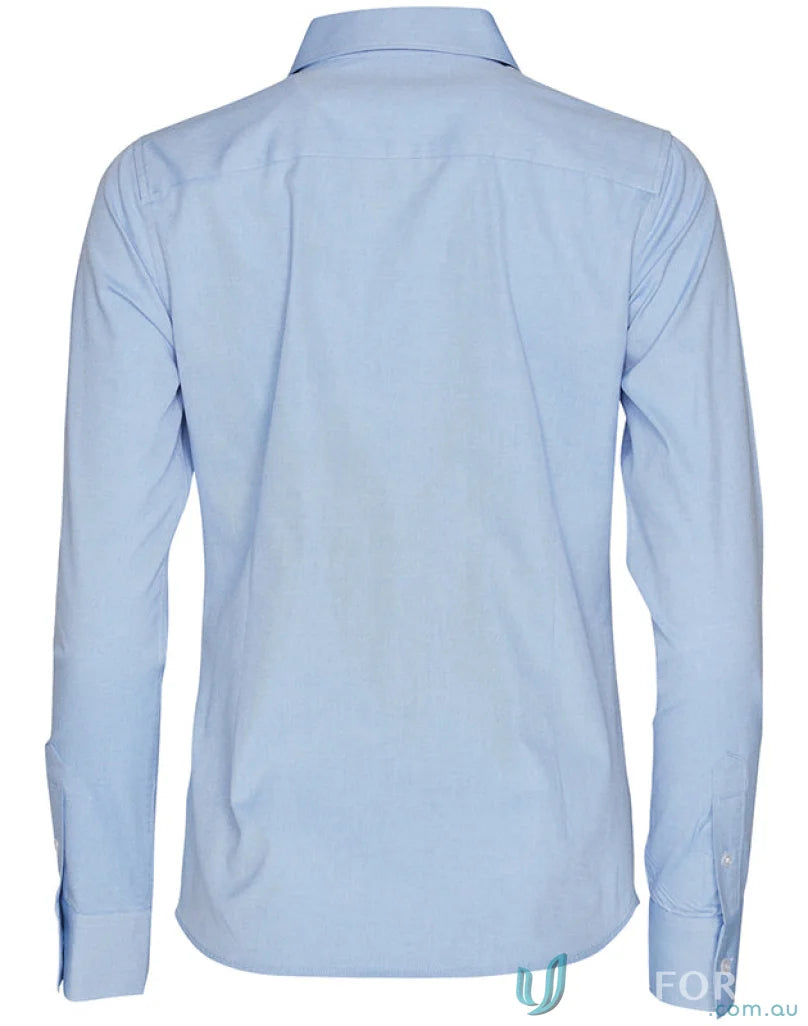 Light blue ladies CVC Oxford long-sleeved shirt with straight collar for Winning Spirit Ladies M8040L