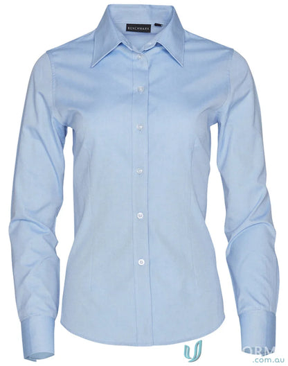 Winning Spirit Ladies CVC Oxford long-sleeve blue shirt with wide collar M8040L