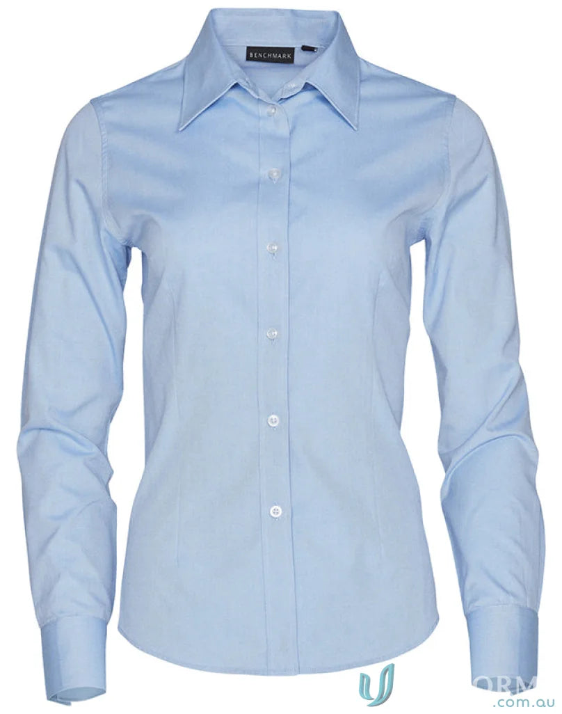 Winning Spirit Ladies CVC Oxford long-sleeve blue shirt with wide collar M8040L