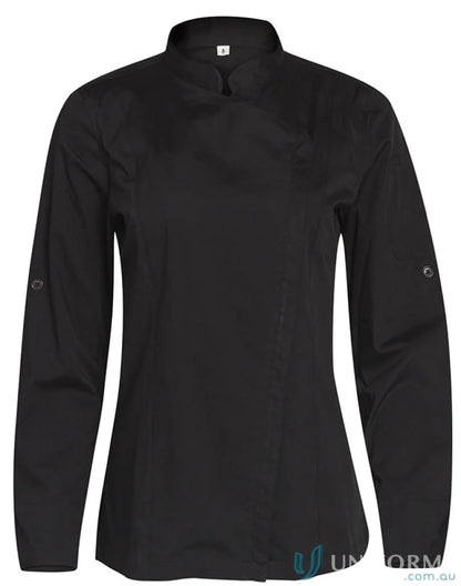 Black long-sleeved tunic from Winning Spirit Ladies Functional Chef Jacket collection