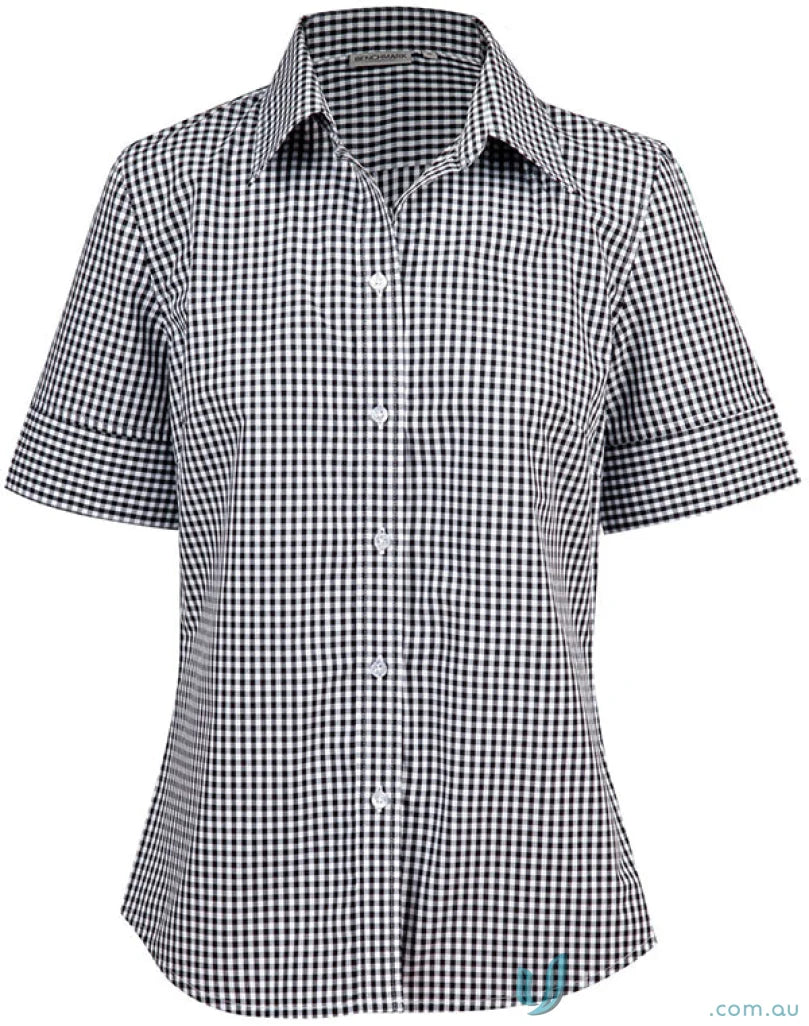 Winning Spirit Ladies Gingham Roll Up S/S Shirt with black and white gingham check