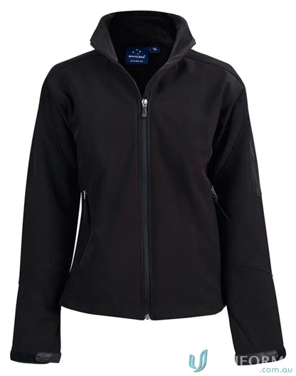 Winning Spirit Ladies HiTech Softshell Jacket in black with high collar and side pockets