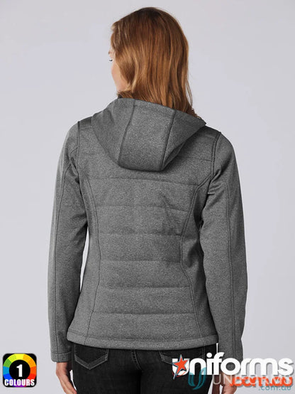 Gray Jasper Heather bonded cationic quilted jacket with hood from Winning Spirit Ladies Jasper Cationic Quilted Jacket