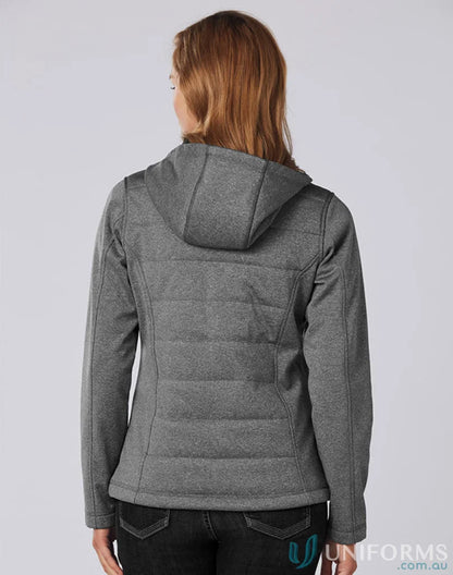 Gray hooded Jasper Heather bonded cationic quilted jacket for ladies from Winning Spirit