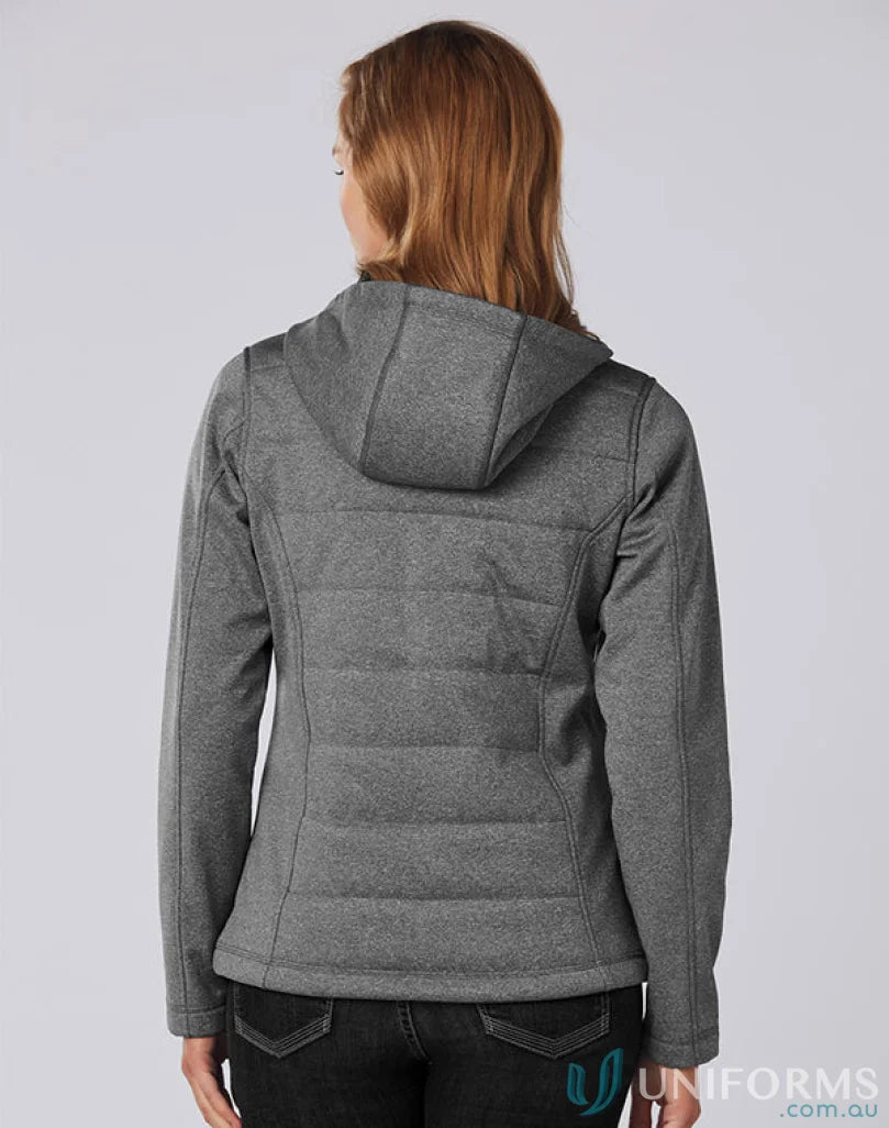 Gray hooded Jasper Heather bonded cationic quilted jacket for ladies from Winning Spirit