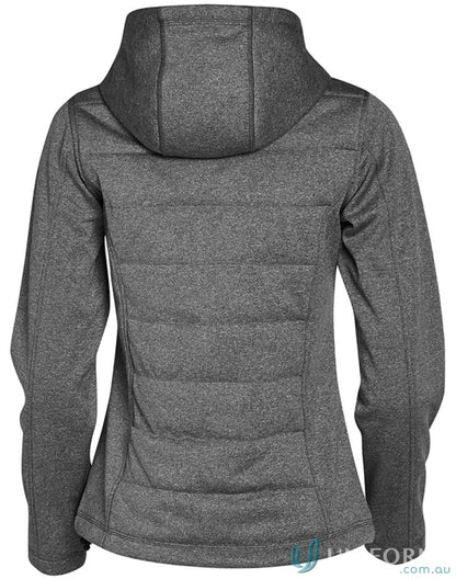 Winning Spirit Ladies Jasper Cationic Quilted Jacket in gray hooded jasper heather fabric