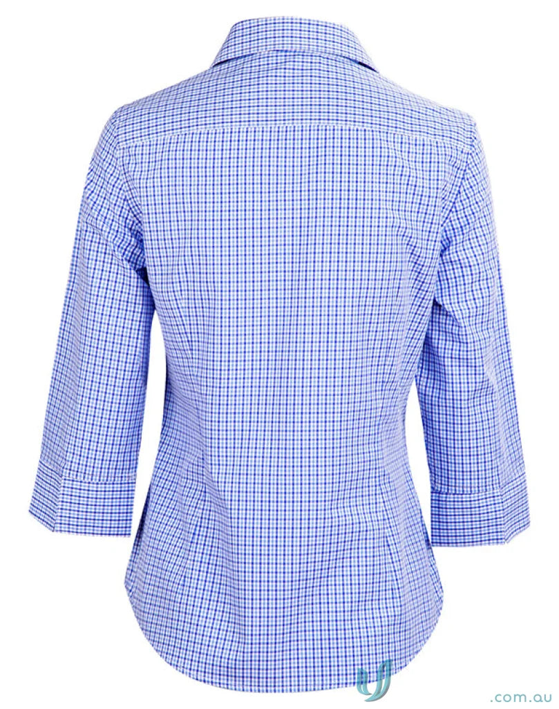 Blue and white checkered blouse from Winning Spirit Ladies with a tailored fit