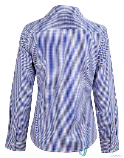 Blue and white check long sleeve shirt from Winning Spirit Ladies’ Multi-Tone Check collection