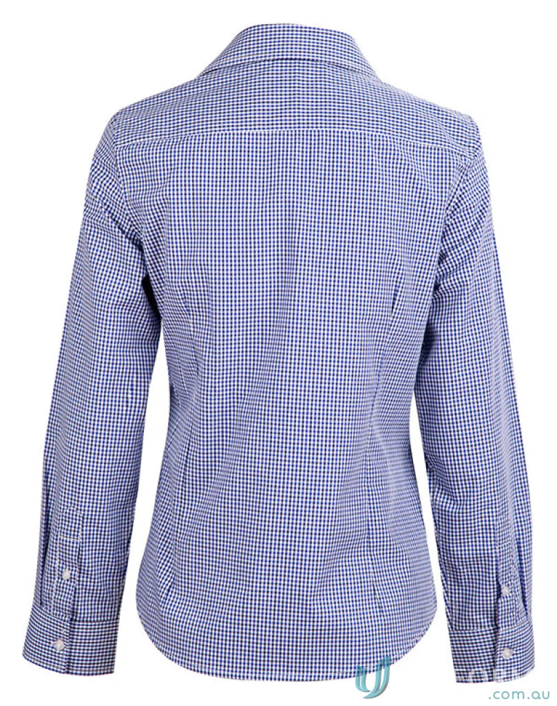 Blue and white check long sleeve shirt from Winning Spirit Ladies’ Multi-Tone Check collection