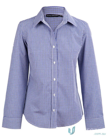 Blue and white check long sleeve shirt from Winning Spirit Ladies’ Multi-Tone Check collection