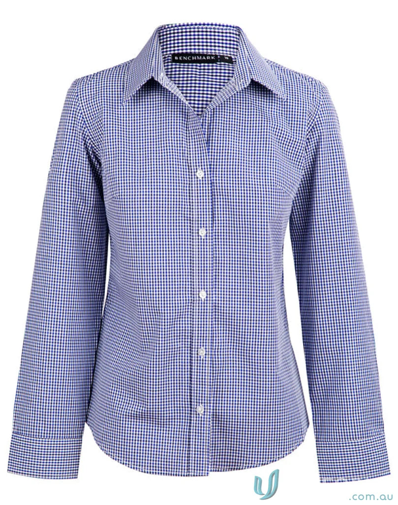 Blue and white check long sleeve shirt from Winning Spirit Ladies’ Multi-Tone Check collection