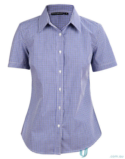 Blue and white check short sleeve shirt from Winning Spirit Ladies’ multi-tone check short collection