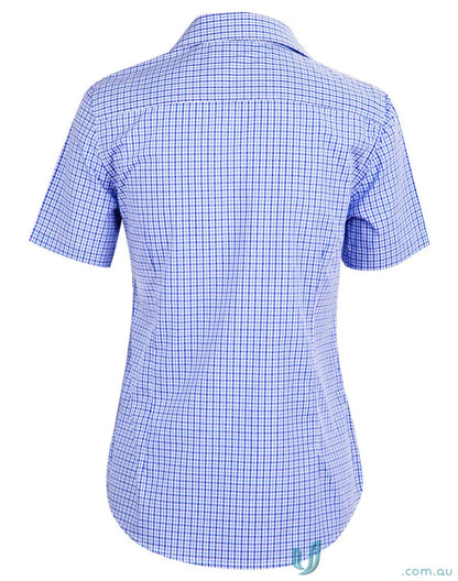 Winning Spirit Ladies blue and white check short sleeve shirt for a casual look
