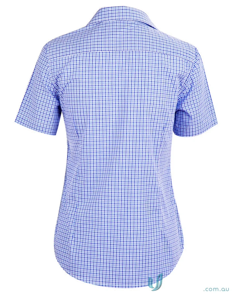 Winning Spirit Ladies blue and white check short sleeve shirt for a casual look