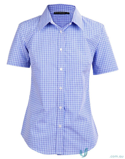 Winning Spirit Ladies blue and white check short sleeve shirt, multi-tone check short style