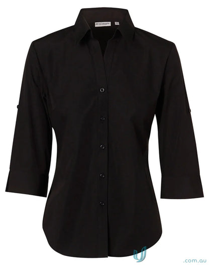 Black Winning Spirit Ladies Nano Tech 3Qtr Shirt with nano silk protein fabric