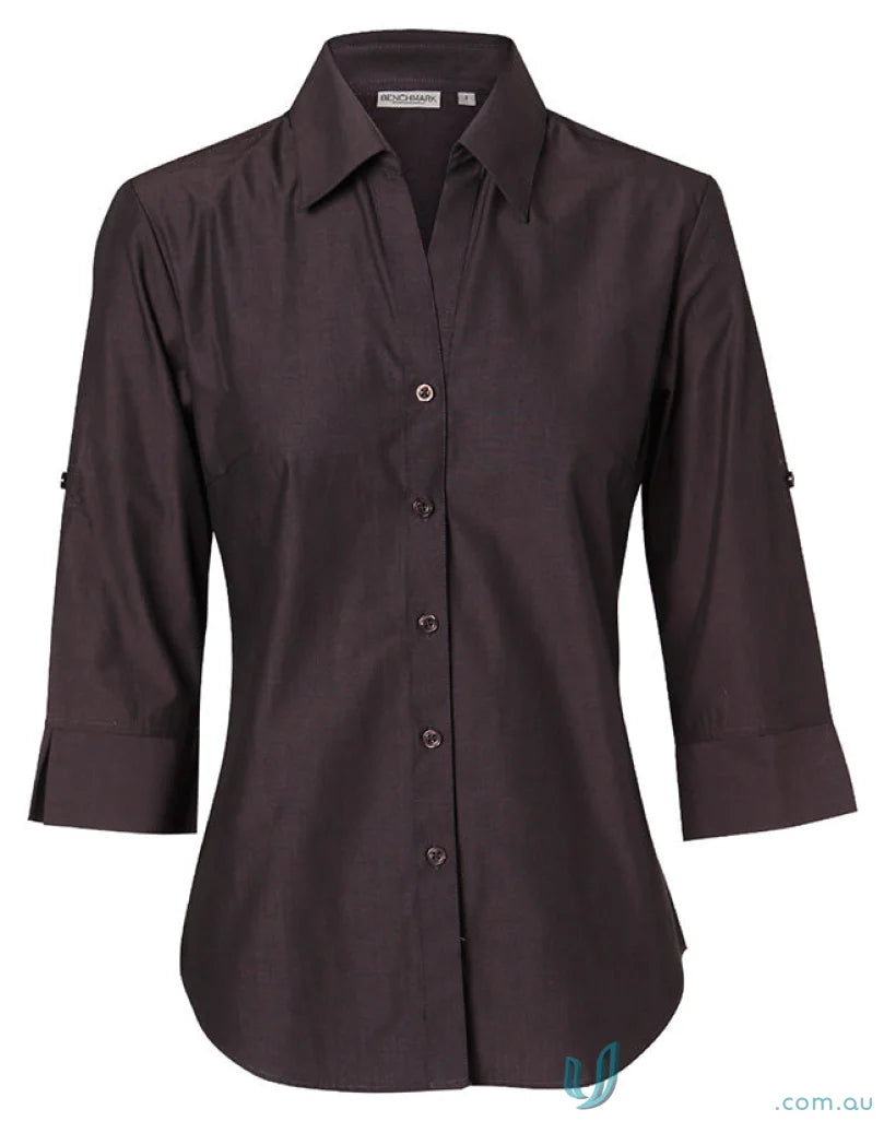 Brown nano silk protein spirit ladies nano tech 3qtr shirt with three-quarter sleeves