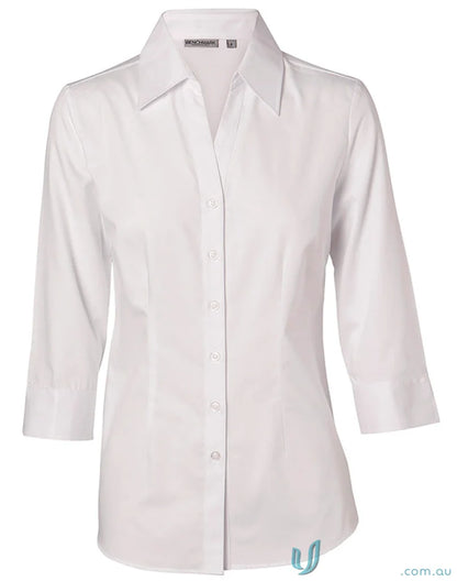 White Winning Spirit Ladies Nano Tech 3Qtr Shirt with nano silk protein fabric