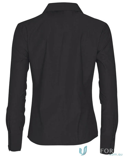 Black long-sleeved collared shirt from Winning Spirit Ladies Nano Tech collection