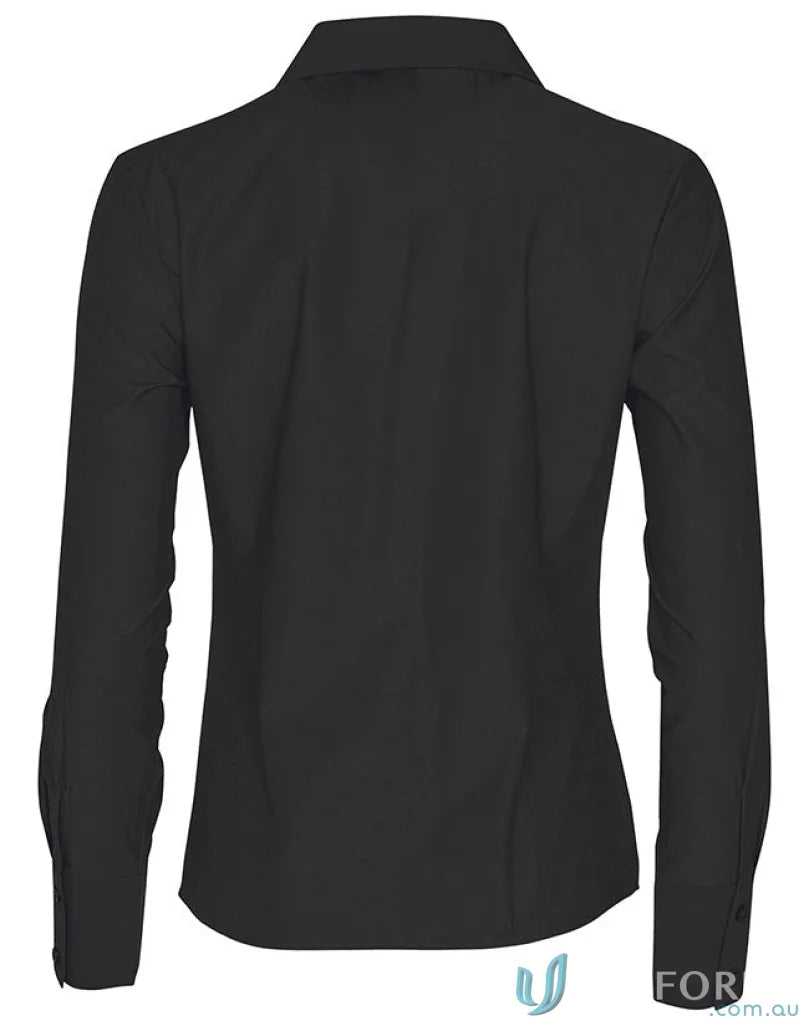 Black long-sleeved collared shirt from Winning Spirit Ladies Nano Tech collection