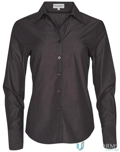 Dark gray women’s nano™ tech button-down shirt from Winning Spirit Ladies Nano Tech L/S Shirt