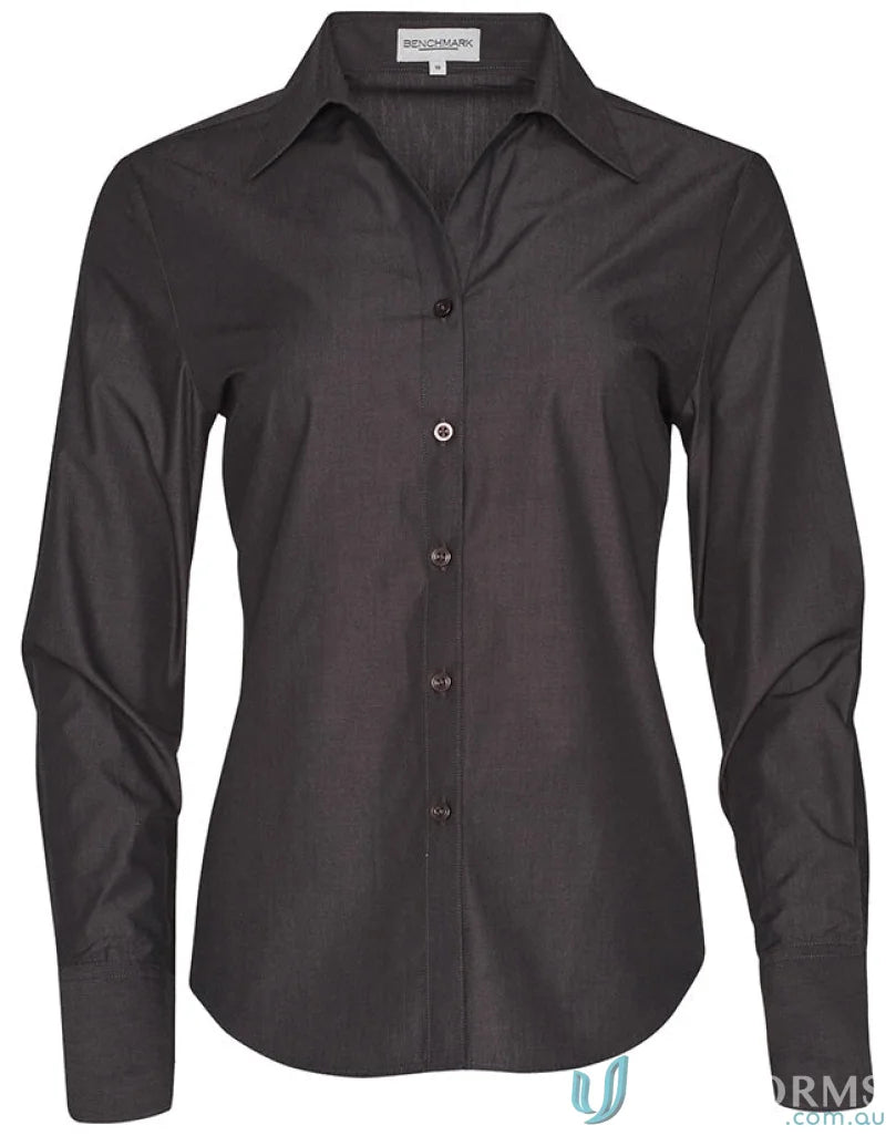 Dark gray women’s nano™ tech button-down shirt from Winning Spirit Ladies Nano Tech L/S Shirt