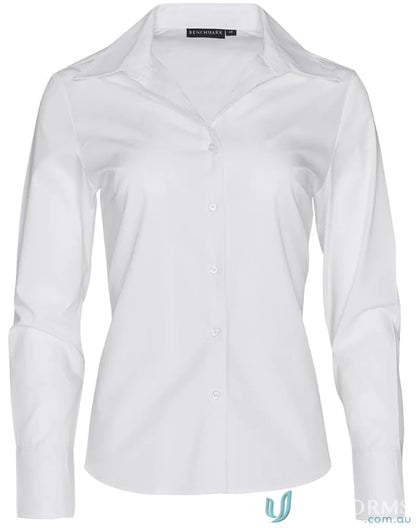 White long-sleeved button-down shirt from Winning Spirit Ladies Nano Tech collection