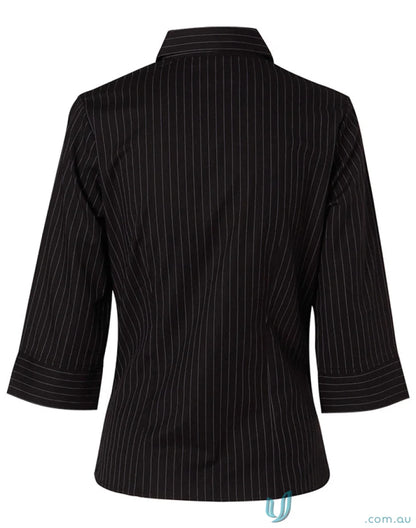 Black pinstripe blouse from Winning Spirit, perfect for professional lady workwear bs18 pin stripe