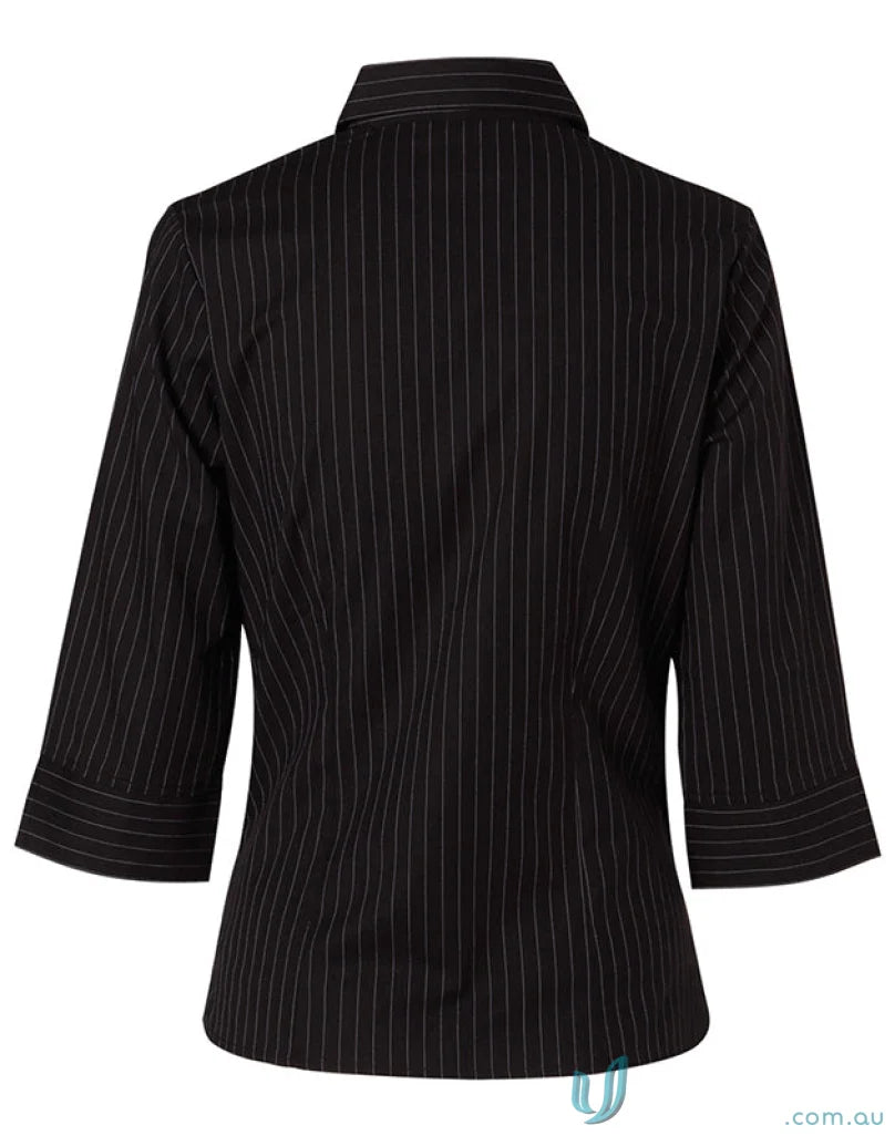 Black pinstripe blouse from Winning Spirit, perfect for professional lady workwear bs18 pin stripe