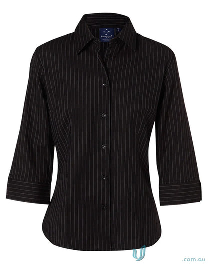 Black bs18 pin stripe ladies workwear shirt with three-quarter sleeves for a professional appearance