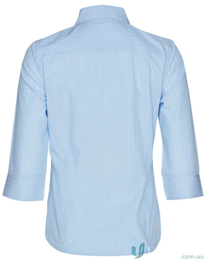 Light blue winning spirit ladies pinstripe 3qtr shirt for stylish women