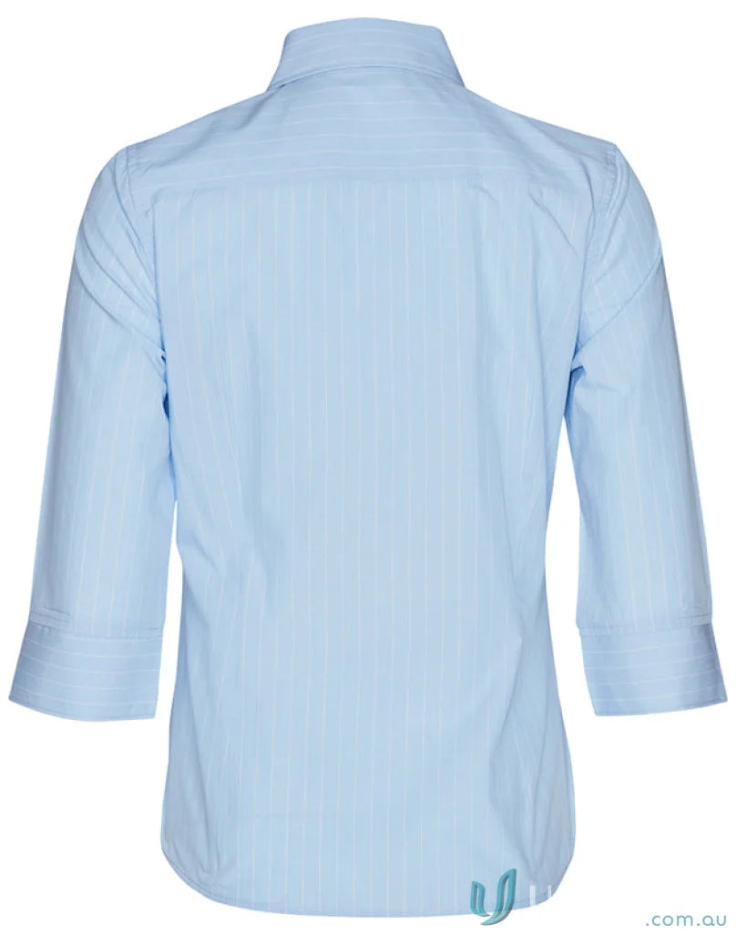Light blue winning spirit ladies pinstripe 3qtr shirt for stylish women