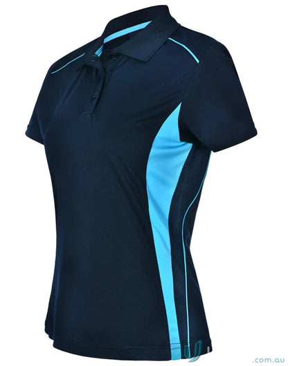 Navy blue Winning Spirit PS80 Pursuit Polo for women with light blue side accents
