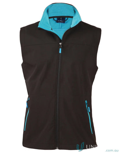 Black and turquoise jk46 Rosewall Softshell Vest for ladies, stylish soft shell vest