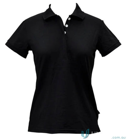 Black ladies truedry connection polo shirt with white buttons for Winning Spirit Ladies trueDry