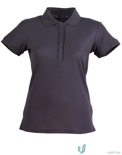 Gray short-sleeved polo shirt from Winning Spirit Ladies TrueDry Connection Polo