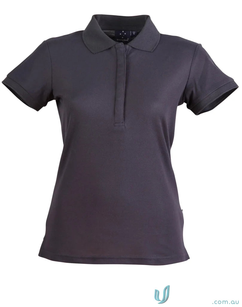 Gray short-sleeved polo shirt from Winning Spirit Ladies TrueDry Connection Polo
