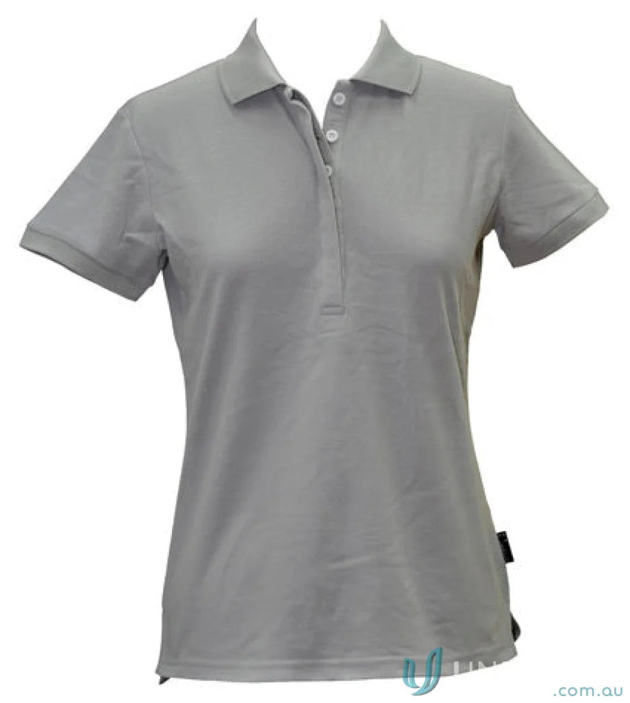 Gray women’s polo shirt from Winning Spirit Ladies TrueDry Connection Polo collection