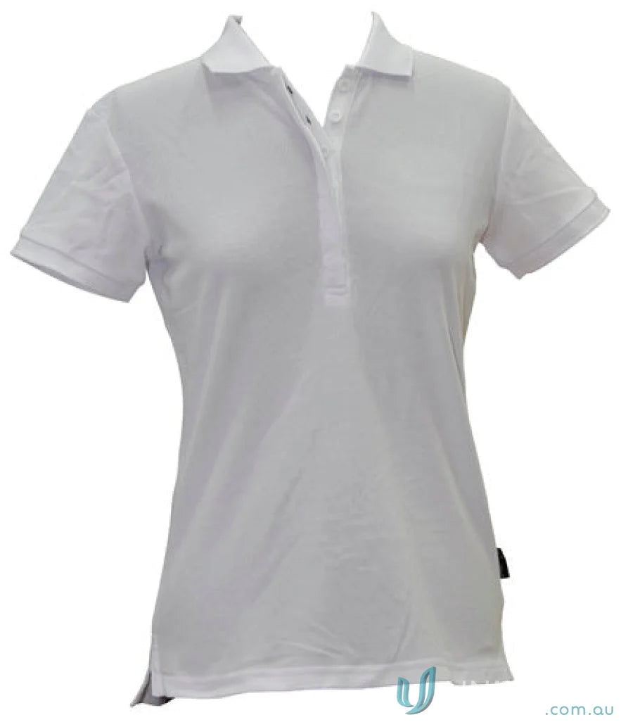 White short-sleeved polo shirt from Winning Spirit Ladies TrueDry Connection Polo