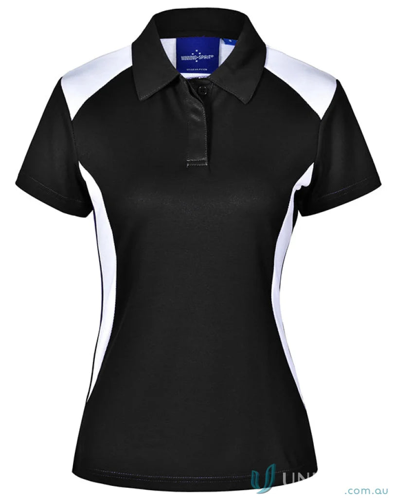 Winning Spirit Ladies TrueDry Winner Polo shirt with black and white panels for women