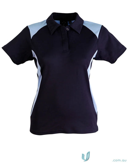 Winning Spirit Ladies TrueDry Winner Polo shirt with dark blue and light blue panels