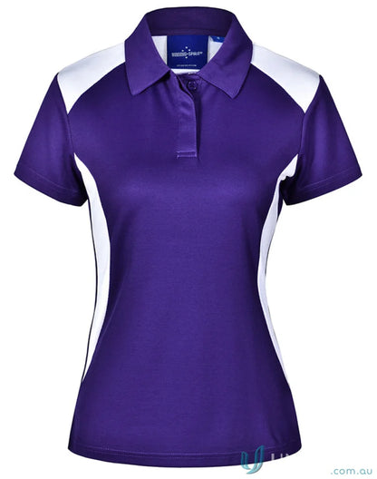 Winning Spirit Ladies TrueDry Winner Polo shirt in purple and white with collar